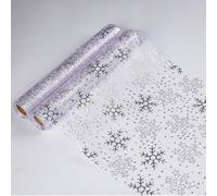Snowkingdom 2 Pcs Christmas Snowflake Silver Table Runner 108 Inch Sparkly Silver Glitter Metallic Runners Decorations for Seasonal Winter Festival Holiday Home Party