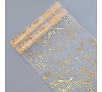 Snowkingdom 2 Pcs Gold Table Runner Roll, Sheer Gauze Chiffon Tulle Fabric Sequin Glitter Metallic Foil, Gold Golden Table Decorations for Home Wedding Birthday Party Anniversary Christmas
