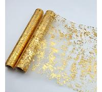 Snowkingdom 2 Pieces Gold Table Runner, Sequin Glitter Foil Metallic Thin Mesh Runner Roll 11"x108", Gold Table Decorations for Event Party, Wedding, Birthday Party, Christmas