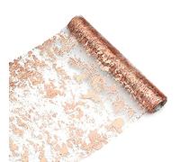 Snowkingdom 2 Pieces Rose Gold Table Runner 11"x108" Glitter Metallic Pink Thin Mesh Table Runner Sparkly Table Decorations for Wedding, Bridal Shower, Baby Shower Birthday Party