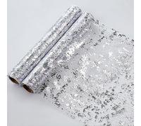 Snowkingdom 2 Pieces Silver Table Runner, Sequin Glitter Foil Metallic Thin Mesh Runner Roll 11"x108", Silver Table Decorations Centerpiece for Wedding Birthday Party Christmas