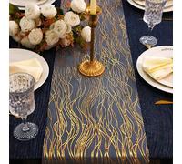 Snowkingdom 2pcs Gold Wave Table Runner Line Mesh, Metallic Sparkle 11×108 Inch, Lightweight Golden Centrepiece for Wedding, Christmas, Party Dinner Table Decor
