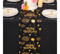 Snowkingdom Happy Birthday Table Runner Black and Gold 120 Inches Glitter Foil Metallic Thin Mesh Balloons Table Runner Celebrate Birthday Party Kitchen Dining Table Centerpieces Decorations