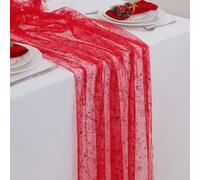 Snowkingdom Red Christmas Table Runner 10 FT, Glitter Metallic Foil Sheer Tulle Cheesecloth Gauze Runner 120 Inch, Red Table Centerpieces Decoration for Wedding Birthday Party Holiday