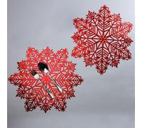 Snowkingdom Red Snowflake Placemats Sets of 6 Laminated Metallic Vinyl Round 15 inch Diameter Winter Festival Table Decor for Holiday Party Feast Christmas