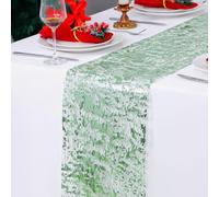 Snowkingdom Sage Green Table Runner, Sequin Glitter Foil Metallic Sage Green Mesh Spring Table Runner 11inch x 240inch,Table Decorations for Party Wedding Bridal Birthday Shower Christmas