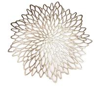 Snowkingdom Set of 12 Gold Metallic Placemats Laminated Vinyl Round Leaf Dinning Table Place Mats Bulk Decorative Thanksgiving Christmas Party Wedding Holiday Festival