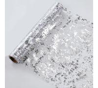 Snowkingdom Silver Table Runner, Sequin Glitter Foil Metallic Silver Mesh Table Runner Roll 11 Inch x 49 Feet, Silver Table Decorations centrepiece for Wedding Birthday Party Christmas Baby Shower