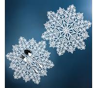 Snowkingdom Snowflake Placemats Set of 6 White Laminated Metallic Vinyl Round 15 inch Diameter Winter Festival Table Decorations for Holiday Christmas Party Feast