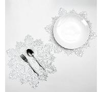 Snowkingdom Snowflake Placemats Sets of 12 Silver Laminated Metallic Vinyl Round 15 inch Diameter Winter Festival Table Decorations for Holiday Party Feast Christmas