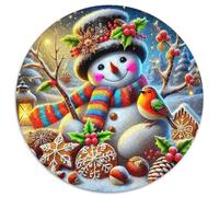Snowman 1000 Piece Round Puzzles for Adults Kids 14+ Warm Winter Days Jigsaw Puzzles Creative Unique Challenge Games Impossible Hard Difficult Challenging Puzzles 1000pcs (67.5x67.5cm)