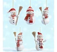 Snowman Acrylic Christmas Ornament Mini 2D Xmas Tree Decoration Set for Santa Craft Present Garden House Window Wall Wreath Party Bag - 5 Pcs