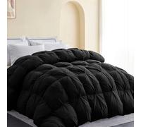SNOWMAN All-Season 75% Down Comforter King Size, Pinch Pleat Duvet Insert with 8 Corner Tabs, Medium Warm Bed Comforter, Soft and Durable Down Proof Cotton Blended Fabric (Black, 106"x90")