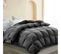 SNOWMAN All-Season 75% Down Comforter Queen Size, Fluffy Duvet Insert with 8 Corner Tabs, Durable Down Proof Cotton Blended Fabric and 3D Baffle Box Construction (Dark Grey, 90"x90")