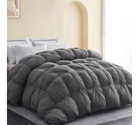 SNOWMAN All-Season 75% Down Comforter Queen Size, Pinch Pleat Duvet Insert with 8 Corner Tabs, Medium Warm Bed Comforter, Soft Down Proof Cotton Blended Fabric (Grey, 90"x90")