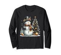 Snowman and Christmas Tree Retro Holiday Winter Wonderland Long Sleeve T-Shirt