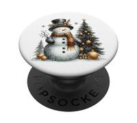Snowman and Christmas Tree Retro Holiday Winter Wonderland PopSockets Adhesive PopGrip