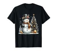 Snowman and Christmas Tree Retro Holiday Winter Wonderland T-Shirt