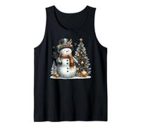 Snowman and Christmas Tree Retro Holiday Winter Wonderland Tank Top