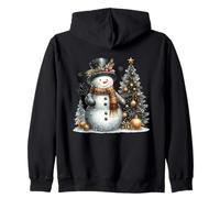 Snowman and Christmas Tree Retro Holiday Winter Wonderland Zip Hoodie