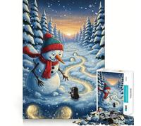 Snowman And Mole in Winter Landscape 1000 Piece Jigsaw Puzzles for Teenagers Jigsaw Enhance Memory Cozy Relax Firm Cut Festive Gift (38x52cm)