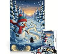 Snowman And Mole in Winter Landscape Jigsaw Puzzles for Adults1000 Piece Mind Skill Group Joy Quality Edge Art Collection Piece (50x75cm)