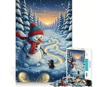 Snowman And Mole in Winter Landscape Jigsaw Puzzles for Adults1000 Piece Mind Skill Group Joy Quality Edge Art Collection Piece (50x75cm)
