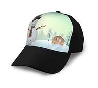Snowman and Village Printed Women Baseball Cap Men Fashion Dad Hats Cotton Adjustable Hat for Sport Outdoor Black, Black, One size