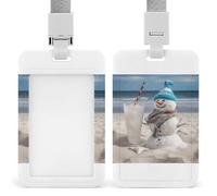 Snowman Bech ID Badge Holder Cute ID Badge Name Card Holder with Lanyard Detachable Name Tag Clips Vertical ID Card Protector Case for Daily Office Gifts