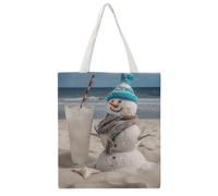 Snowman Bech Tote Bag, Aesthetic Canvas Tote Bag Reusable Grocery Shopping Bag for Women Men
