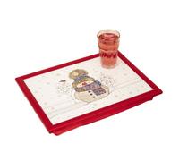 Snowman Bug Art Christmas Lap Tray, 44x34cm, Red Trim, Padded Cushioned Bean Bag