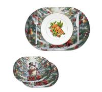 Snowman Candy Placemats Set of 2 Oval Heat Resistant Placemats Faux Leather Placemat for Round Table Kitchen Table Mat Wipeable Thick Place Mats for Dining Table 12"x18"