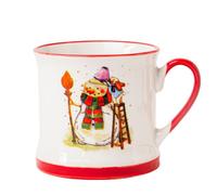 Snowman Ceramic Mug 340ml Cute Holiday Coffee & Tea Cup with Christmas Print, Glazed Winter Drinkware Gift for Hot Chocolate, Cocoa or Seasonal Gifting Assorted Designs (Snowman Painting Lights)