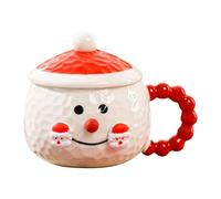Snowman Christmas Coffee Mug 400ml, Ceramic Christmas Tea Cups with Lid, Festival Cute Xmas Mugs, Drink Hot Coco Mug, Winter Coffee Mug, Novelty Mugs Gift for Thanksgiving Day Christmas (Red)