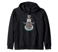 Snowman Christmas Motif X-Mas Art Mandala Snowman Zip Hoodie
