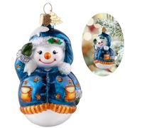 Snowman Christmas Ornaments,Hand Blown Glass Ornaments for Tree,Blue Snowman Collection Figurine Hanging Ornaments,Christmas Decorations for Xmas Tree Holiday Party Daily Gifts