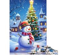 Snowman Christmas Scene Jigsaw Puzzles 500 Piece for Teenagers Wooden Creative Puzzle Toy Family Game Difficulty Challenge Puzzles 500pcs (52x38cm)