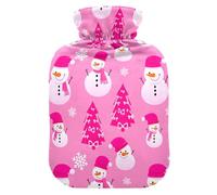Snowman Christmas Snowflake Pink Hot Water Bottle with Cover for Pain Relief Bed Warmer Hot Water for Women, 2L