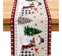 Snowman Christmas Table Runner - 72x13 Inch Red Linen Xmas Table Runner for Dining Table, Holiday Decor with Snowflake Snowman Pattern, Festive Tablecloth Runner Indoor Outdoor Decor