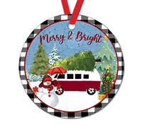 Snowman Christmas Tree Ornaments Black And White Buffalo Plaid Christmas Round Ceramic Ornament Xmas Tree Decor Merry & Bright Vintage Red Camper Van Christmas Decorations Gift