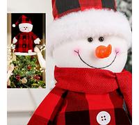Snowman Christmas Tree Topper Decorations,26 Inch Large Rustic Buffalo Plaid Hat Snowman Ornaments for Xmas Holiday Winter Party Home Funny Check Decor