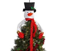 Snowman Christmas Tree Topper - Whimsical Holiday Decoration And Ornament For Home, Office - Stuffed Polyester Winter Character With Top Hat, Mittens,