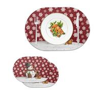Snowman Dachshund Placemats Oval Leather Placemats Set of 2 Heat Resistant Mats for Dining Table Wipeable Placemat Plastic Waterproof Faux Leather Table Mat Set 12"x18"