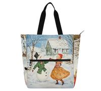 Snowman Dancing in The Winter Wonderland Books Tote Bags for Kids Boys Girls, Gothic Large Girls Resuable Shopping Bag Handbag with Zipper for College Shopping Beach Rainbow school