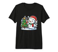 Snowman Decorating Tree with Candy Cane Premium T-Shirt