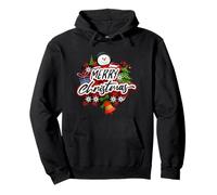 SNOWMAN DESIGN. MERRY CHRISTMAS, BELLS LIGHTS PINE BRANCHES Pullover Hoodie