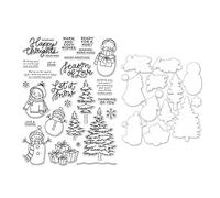 Snowman Dies and Stamps Sets for Card Making Christmas Trees Season of Love,Let it Snow,Happy Thoght Alphabets Metal Cutting Dies Coordinate Transparent Silicone Seal Stamps for DIY Scrapbooking