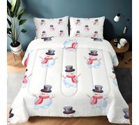 Snowman Double Duvet 10.5 Tog, Watercolor Snowman Microfiber Bedding Set, 1 Quilt 200x200cm and 2 Pillowcases 50x75cm, All Year Round Comforter for Cozy Nights B1215