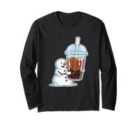 Snowman Drinking Bubble Tea Funny Winter Long Sleeve T-Shirt
