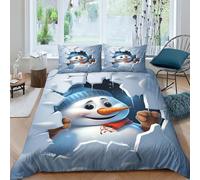 Snowman Duvet Cover Boys Kids Bedding Set Comforter Cover Microfiber Decor with A Sense of Christmas 3D Print 3 Piece Set Quilt Cover with Zipper Closure Soft King（220x240cm）